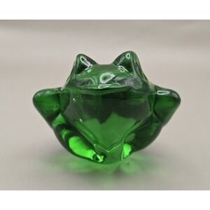 Paperweight Green Art Glass Frog Figurine With Bubbles